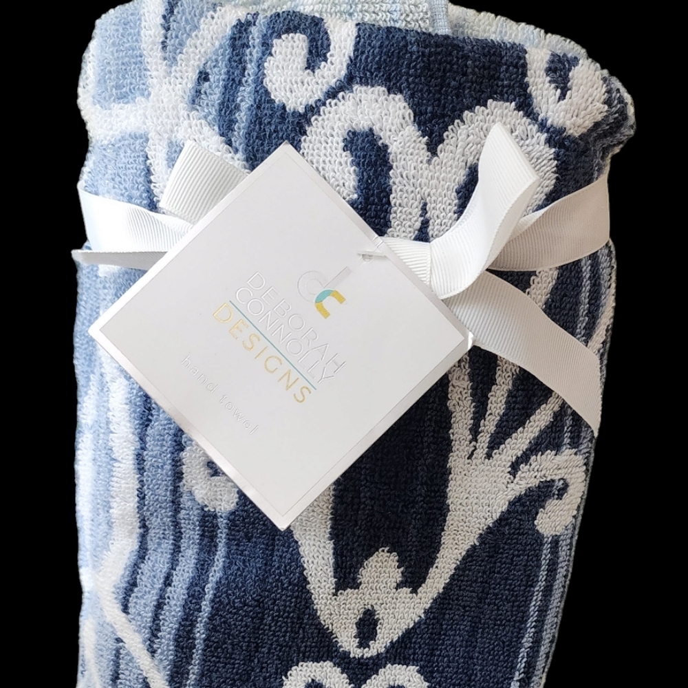 Deborah Connelly  Abstract Scroll 2 Hand Towels Blue White 100% Cotton